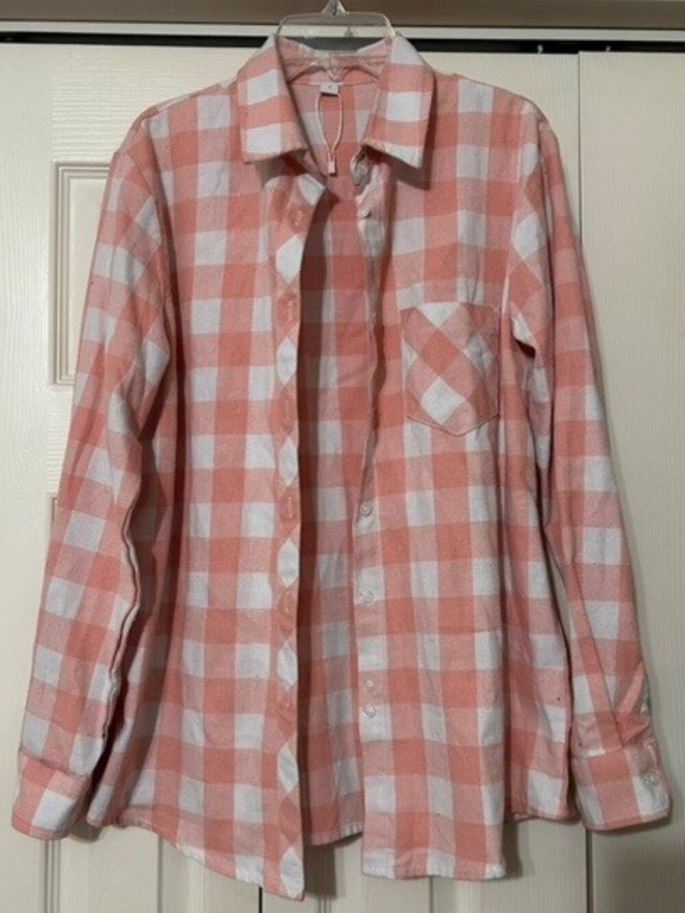 SANGTREE Women's Long Sleeve Flannel Shirt, A Pink White Plaid (S)